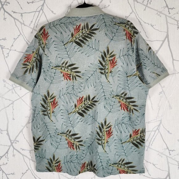 Caribbean Green Leaves Printed Silk Cotton Blend Polo - Picture 2 of 3